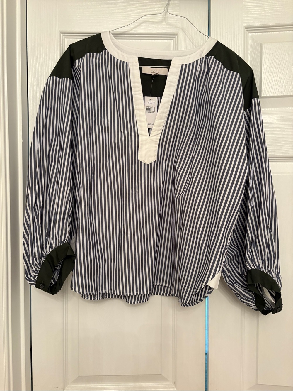 LOFT Navy and White Striped Blouse NWT